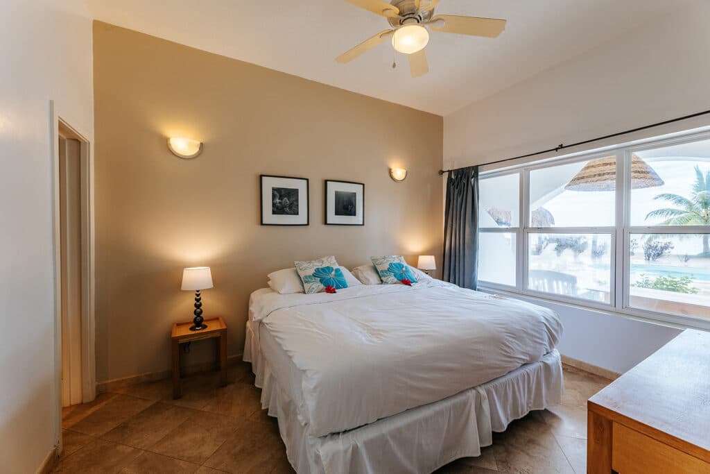 The master bedroom inside of one bedroom beachside unit at Umaya Resort