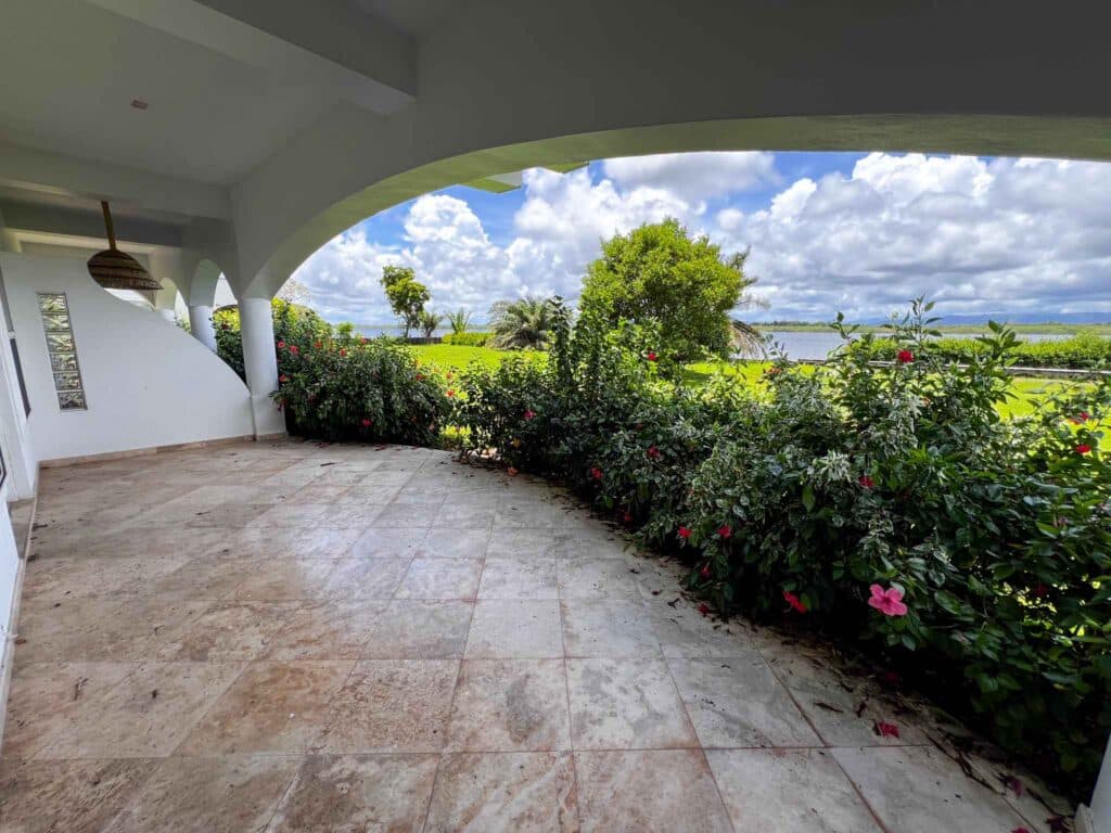 The verandah of a lagoon side unit being listed for sale at Umaya Resort